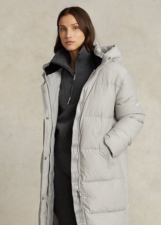 Abrigos con capucha de plumón resistentes al agua Ralph Lauren para mujer en gris