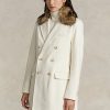 Abrigos cruzados con cuello de piel sintética de Ralph Lauren para mujer en color crema Abrigos cruzados con cuello de piel sintética de Ralph Lauren para mujer en color crema