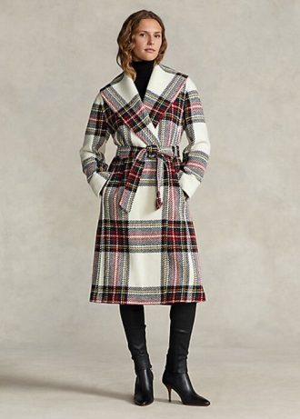 Abrigos cruzados de espiga en mezcla de lana a cuadros multicolor de Ralph Lauren para mujer