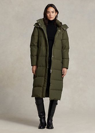 Abrigos largos de plumón impermeables Ralph Lauren para mujer en color oliva
