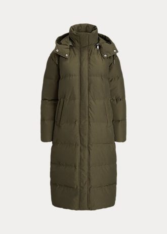 Abrigos largos de plumón impermeables Ralph Lauren para mujer en color oliva