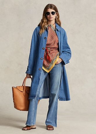 Abrigos Ralph Lauren azules de mezcla de algodón y seda para mujer