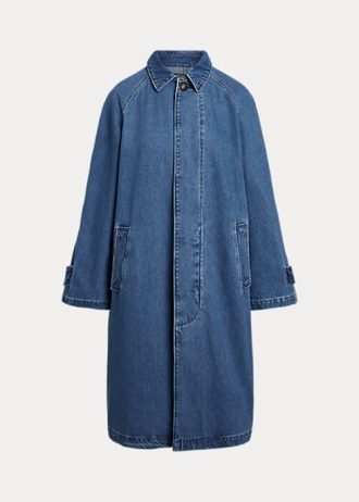 Abrigos Ralph Lauren azules de mezcla de algodón y seda para mujer