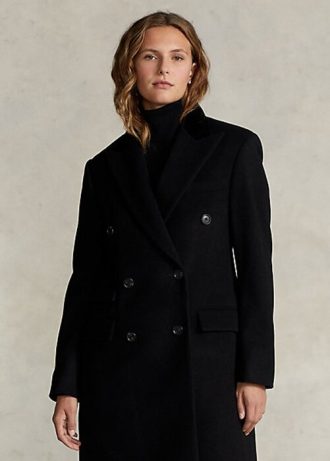 Abrigos Ralph Lauren Melton negros de mezcla de lana y terciopelo con cuello alto para mujer