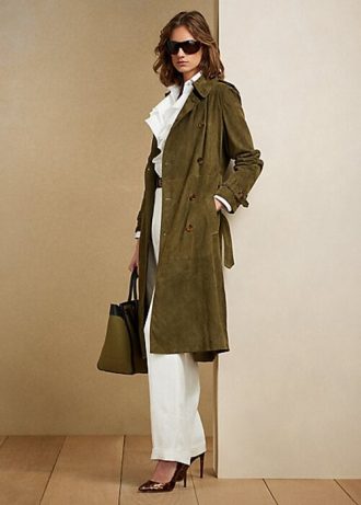Abrigos Ralph Lauren Romilly de ante de cordero para mujer en color oliva