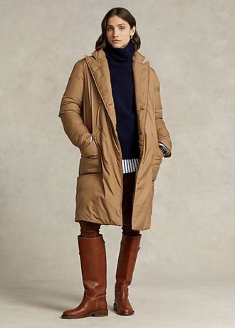 Abrigos tipo polo de plumón impermeables de Ralph Lauren para mujer en color caqui