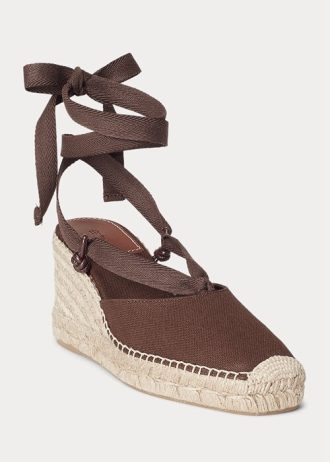 Alpargatas de cuña de lona Ralph Lauren para mujer en color chocolate