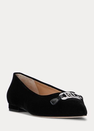 Bailarinas de terciopelo Ralph Lauren Lilah para mujer, color negro Bailarinas de terciopelo Ralph Lauren Lilah para mujer, color negro