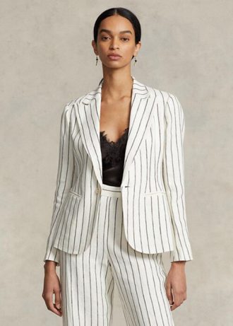 Blazers blancos de lino jacquard a rayas Ralph Lauren para mujer