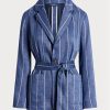 Blazers de lino y algodón con cinturón a rayas azules de Ralph Lauren para mujer