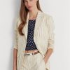 Blazers de sarga de lino a rayas Ralph Lauren para mujer en blanco
