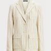 Blazers de sarga de lino a rayas Ralph Lauren para mujer en blanco