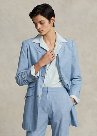Blazers largos de algodón Chambray de Ralph Lauren para mujer en azul
