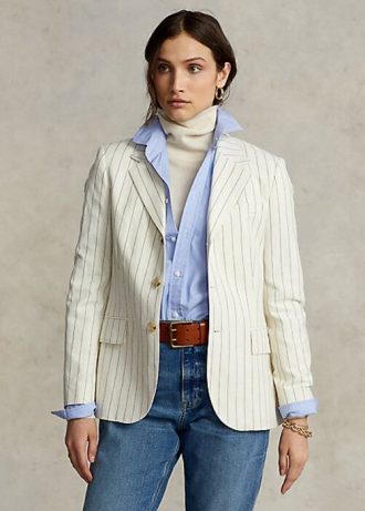 Blazers Ralph Lauren de algodón, lino y lana con rayas color crema para mujer