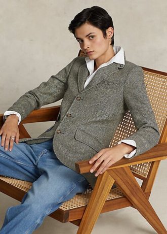 Blazers Ralph Lauren de lino con diseño de espiga para mujer, color azul marino/crema