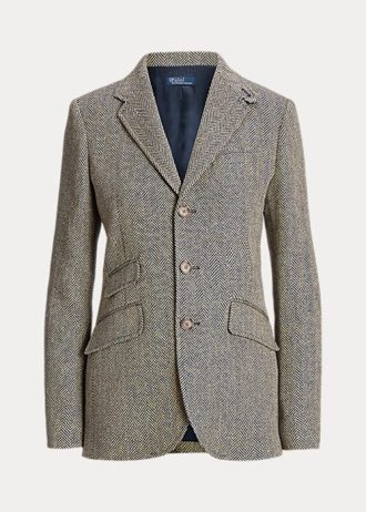 Blazers Ralph Lauren de lino con diseño de espiga para mujer, color azul marino/crema