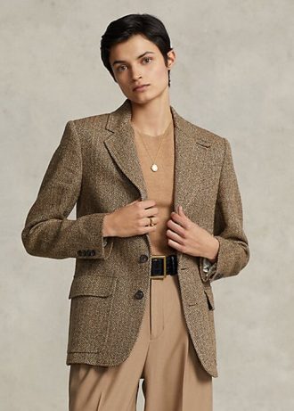 Blazers Ralph Lauren de mezcla de lino con diseño de espiga para mujer en color marrón