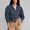 Blusa de gasa de algodón arrugada con estampado floral de Ralph Lauren para mujer en azul Blusa de gasa de algodón arrugada con estampado floral de Ralph Lauren para mujer en azul