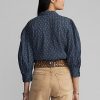 Blusa de gasa de algodón arrugada con estampado floral de Ralph Lauren para mujer en azul Blusa de gasa de algodón arrugada con estampado floral de Ralph Lauren para mujer en azul