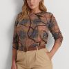 Blusas de manga larga de algodón elástico a cuadros multicolor de Ralph Lauren para mujer