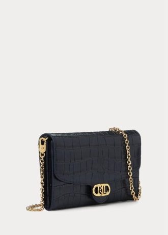 Bolso bandolera mediano Adair de piel repujada Ralph Lauren para mujer, color azul marino refinado