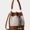 Bolso de mano grande Andie de lona Ralph Lauren para mujer, color tostado/azul marino, con rayas Bolso de mano grande Andie de lona Ralph Lauren para mujer, color tostado/azul marino, con rayas