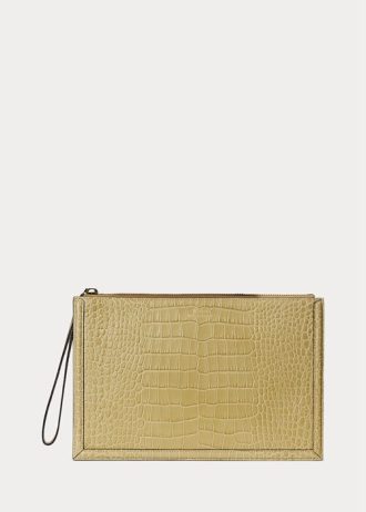 Bolso de mano tipo sobre de piel repujada Ralph Lauren para mujer en color arena