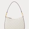 Bolso mediano de piel con lunares Ralph Lauren para mujer en color crema y azul marino francés Bolso mediano de piel con lunares Ralph Lauren para mujer en color crema y azul marino francés