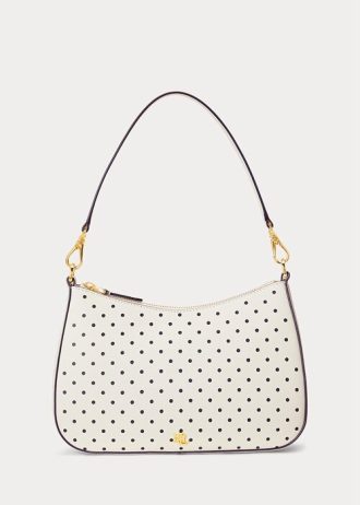 Bolso mediano de piel con lunares Ralph Lauren para mujer en color crema y azul marino francés