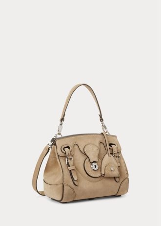 Bolso Ralph Lauren Ricky 18 de ante de becerro suave para mujer en color miel pálido