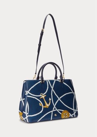 Bolso satchel Hanna grande de piel con estampado de cuerda náutica para mujer de Ralph Lauren