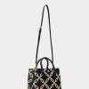 Bolso satchel mediano Marcy de piel con estampado metalizado en azul marino refinado y dorado moderno para mujer de Ralph Lauren