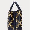 Bolso satchel mediano Marcy de piel con estampado metalizado en azul marino refinado y dorado moderno para mujer de Ralph Lauren
