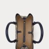 Bolso satchel mediano Marcy de piel con estampado metalizado en azul marino refinado y dorado moderno para mujer de Ralph Lauren