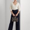 Bolso satchel mediano Marcy de piel con estampado metalizado en azul marino refinado y dorado moderno para mujer de Ralph Lauren