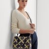 Bolso satchel mediano Marcy de piel con estampado metalizado en azul marino refinado y dorado moderno para mujer de Ralph Lauren