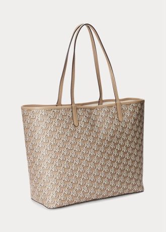 Bolso tote mediano Collins de lona revestida Ralph Lauren para mujer en color camello claro