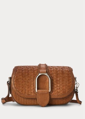 Bolsos de hombro Welington de piel de becerro tejida en marrón Ralph Lauren para mujer
