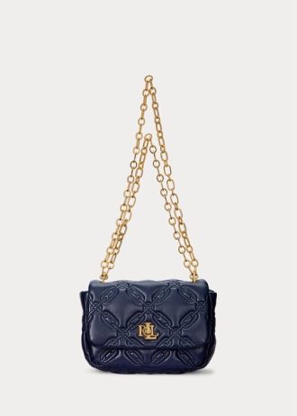 Bolsos de hombro medianos de piel napa acolchada Ralph Lauren para mujer en azul marino refinado