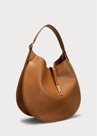 Bolsos de hombro medianos Ralph Lauren Polo Id de piel de becerro marrón para mujer
