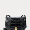 Bolsos de mano negros Ralph Lauren Polo ID con relieve de cocodrilo para mujer Bolsos de mano negros Ralph Lauren Polo ID con relieve de cocodrilo para mujer