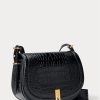 Bolsos de mano negros Ralph Lauren Polo ID con relieve de cocodrilo para mujer Bolsos de mano negros Ralph Lauren Polo ID con relieve de cocodrilo para mujer