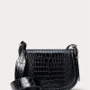 Bolsos de mano negros Ralph Lauren Polo ID con relieve de cocodrilo para mujer Bolsos de mano negros Ralph Lauren Polo ID con relieve de cocodrilo para mujer