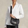 Bolsos de mano negros Ralph Lauren Polo ID con relieve de cocodrilo para mujer Bolsos de mano negros Ralph Lauren Polo ID con relieve de cocodrilo para mujer