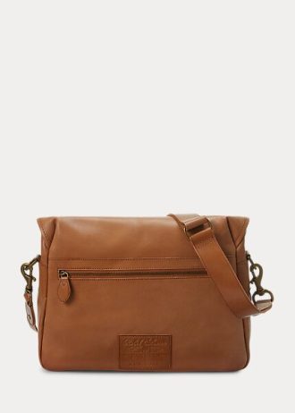 Bolsos de mensajero Ralph Lauren Heritage de piel marrón para hombre