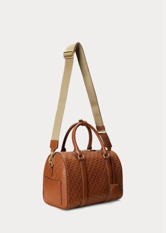 Bolsos satchel medianos Kaden de piel con relieve Ralph Lauren para mujer, en color tostado/beige