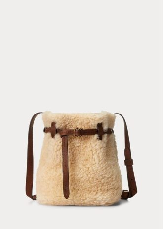 Bolsos tipo cubo Ralph Lauren Bellport mini de piel de oveja color miel/crema para mujer