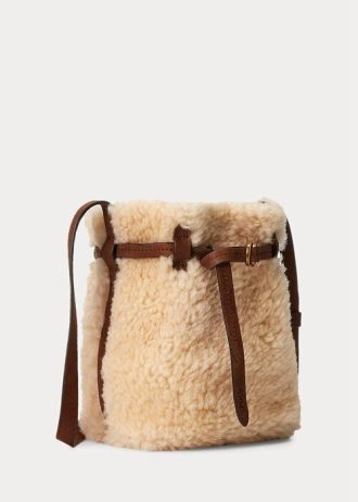 Bolsos tipo cubo Ralph Lauren Bellport mini de piel de oveja color miel/crema para mujer