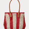 Bolsos tote Bellport grandes de tejido a rayas de Ralph Lauren para mujer en color rubí/natural Bolsos tote Bellport grandes de tejido a rayas de Ralph Lauren para mujer en color rubí/natural