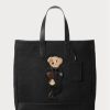 Bolsos tote de lona con ribete de cuero Ralph Lauren Polo Bear para hombre, color negro
